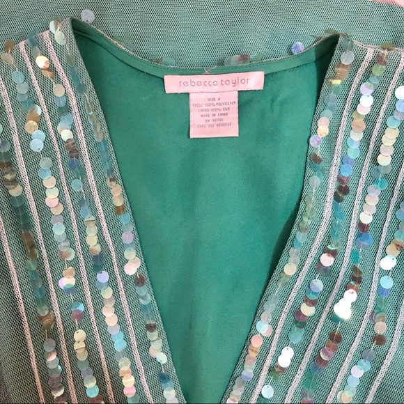Rebecca Taylor Sea Green Sequin Mesh Dress PERFECT FOR TAYLOR SWIFT DEBUT ERA - Picture 5 of 8